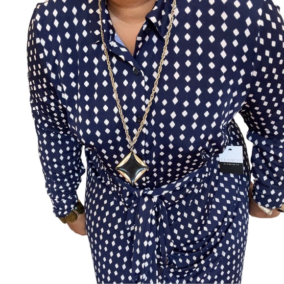 ELOQUII Elements Women's Plus Size Diamond Print Midi Tie Waist Shirt Dress - Picture 3 of 12
